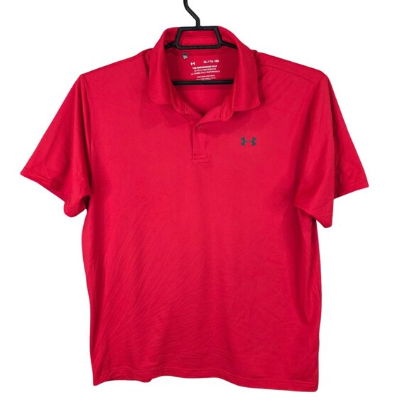 Mens Under Armour Red Performance Polo Shirt Short Sleeve Polyester Stretch XL - Picture 1 of 8